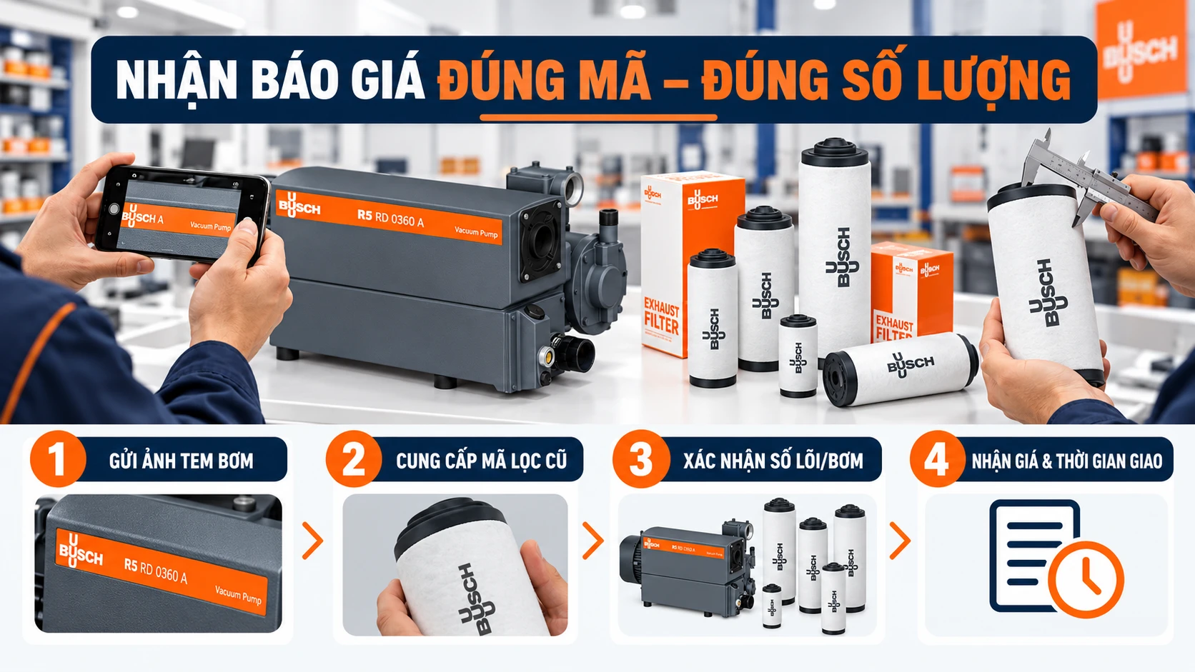 Báo Giá Lọc Tách Dầu Bơm Chân Không Busch Mới 2026