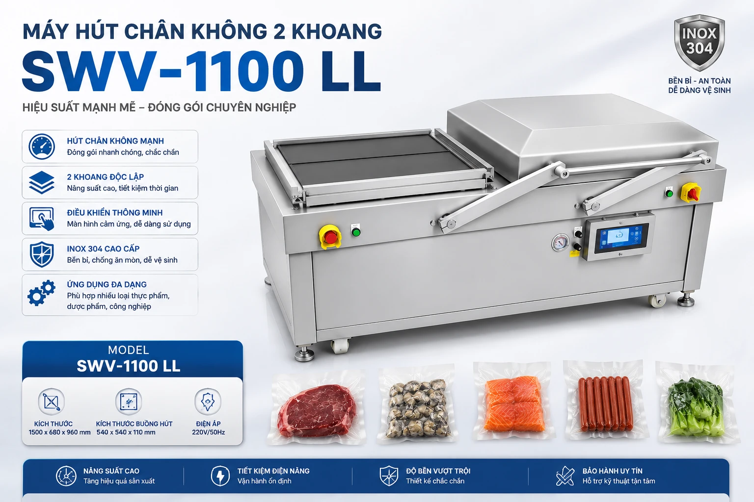 Máy hút chân không 2 khoang Model SWV-1100 LL