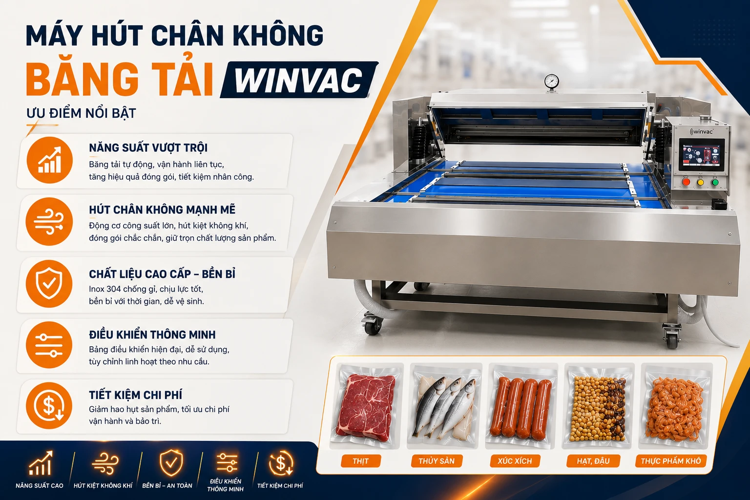 Ưu điểm máy hút chân không băng tải